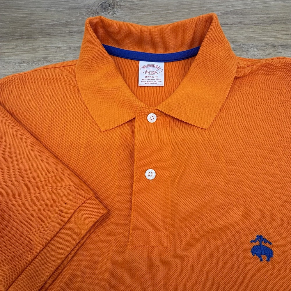 Brooks Brothers Polo Shirt Mens Size Large Solid Orange Supima Stretch Pique